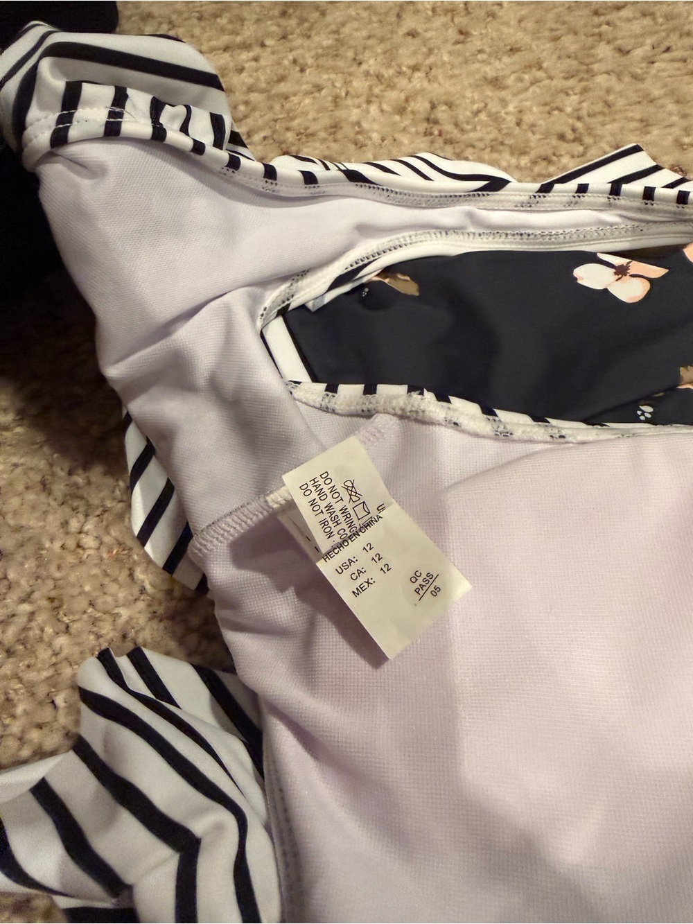 Striped & Floral Ruffle One-Piece Swimsuit - Black & White Brand New - Picture 4 of 4